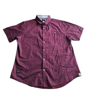 7 Diamonds mens XL burgundy circles print button down shirt